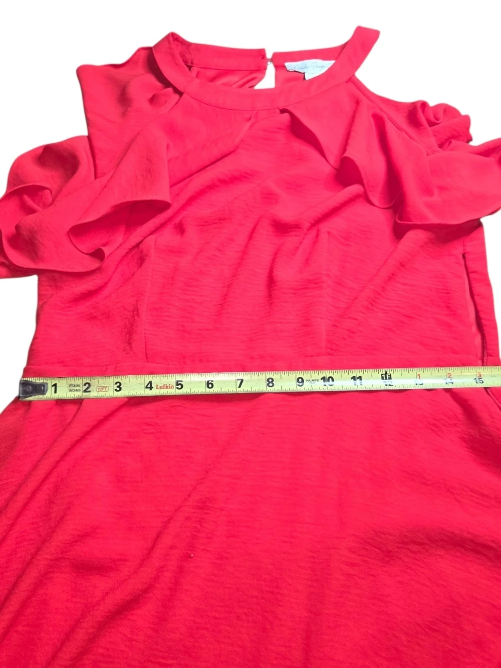 Charlie Paige Coral-Red Ruffle Halter Midi Dress